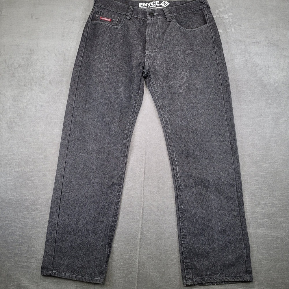 ENYCE Jeans Mens 36x32 Gray Black Denim Pants‎ Straight Leg